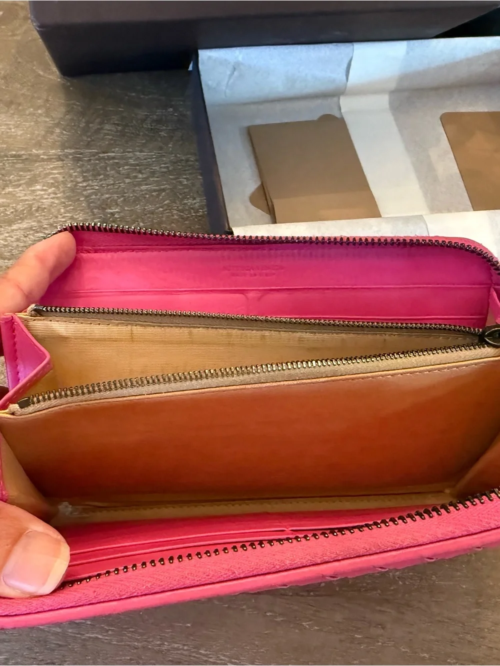 Bottega Veneta Hot Pink Intrecciato Leather Zip Wallet